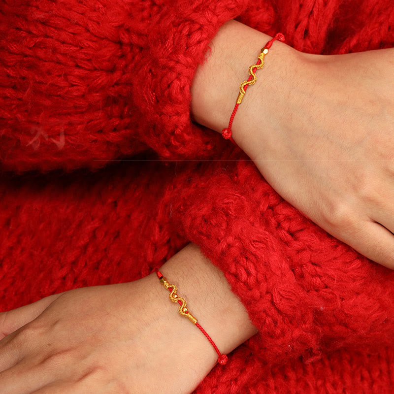 Buddha Stones 999 Gold Year of the Snake Handmade Luck Strength Braided Bracelet Anklet Bracelet Anklet BS 10