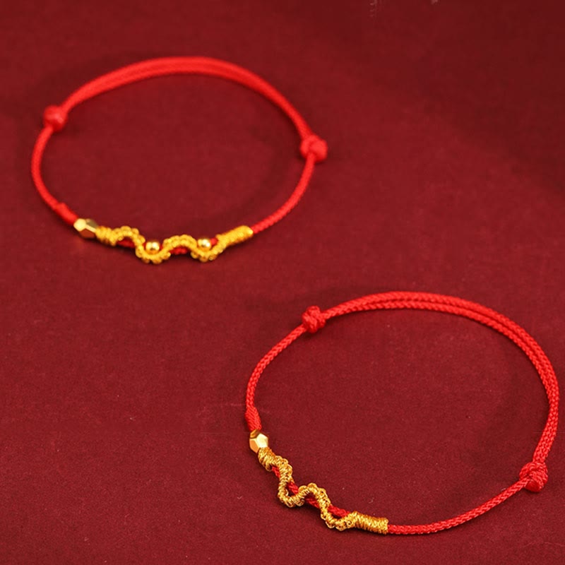 Buddha Stones 999 Gold Year of the Snake Handmade Luck Strength Braided Bracelet Anklet Bracelet Anklet BS 2