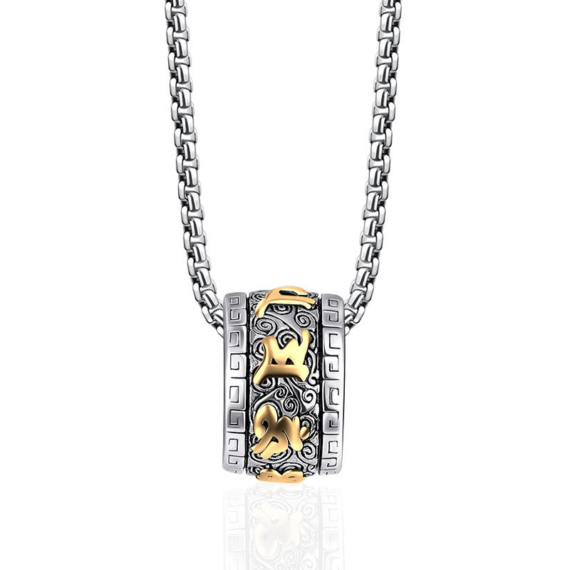 Buddha Stones Tibetan Om Mani Padme Hum Titanium Steel Peace Necklace Pendant Necklaces & Pendants BS Golden Om Mani Padme Hum
