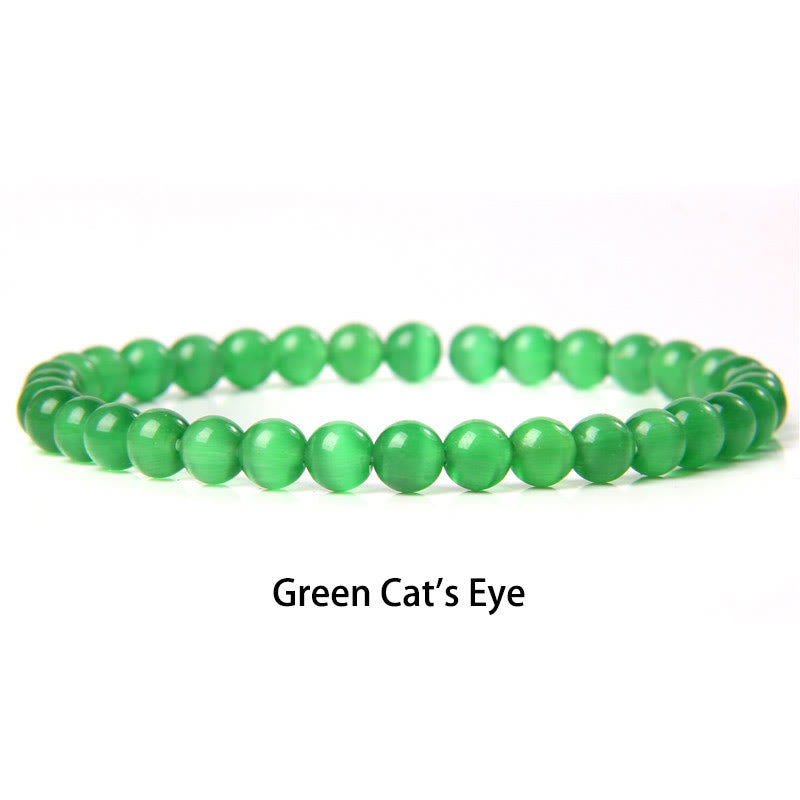 Buddha Stones 6mm Various Stone Crystal Black Glitter Stone Red Tiger Eye Beads Protection Bracelet Bracelet BS Green Cat's Eye 6mm(Wrist Circumference 14-16cm)