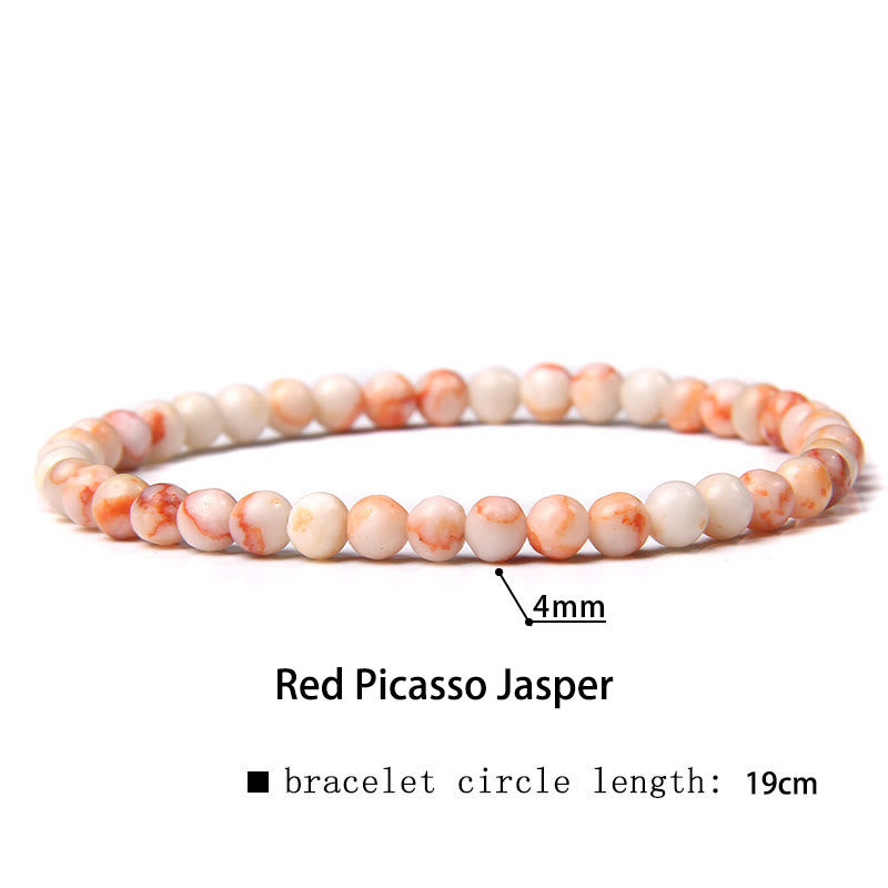 Buddha Stones 4mm Various Stone Crystal Mini Beads Healing Bracelet Bracelet BS Red Picasso Jasper 4mm(Wrist Circumference 14-17cm)