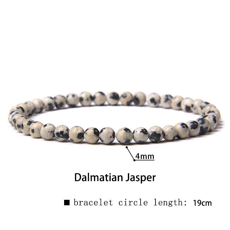 Buddha Stones 4mm Various Stone Crystal Mini Beads Healing Bracelet Bracelet BS Dalmatian Jasper 4mm(Wrist Circumference 14-17cm)