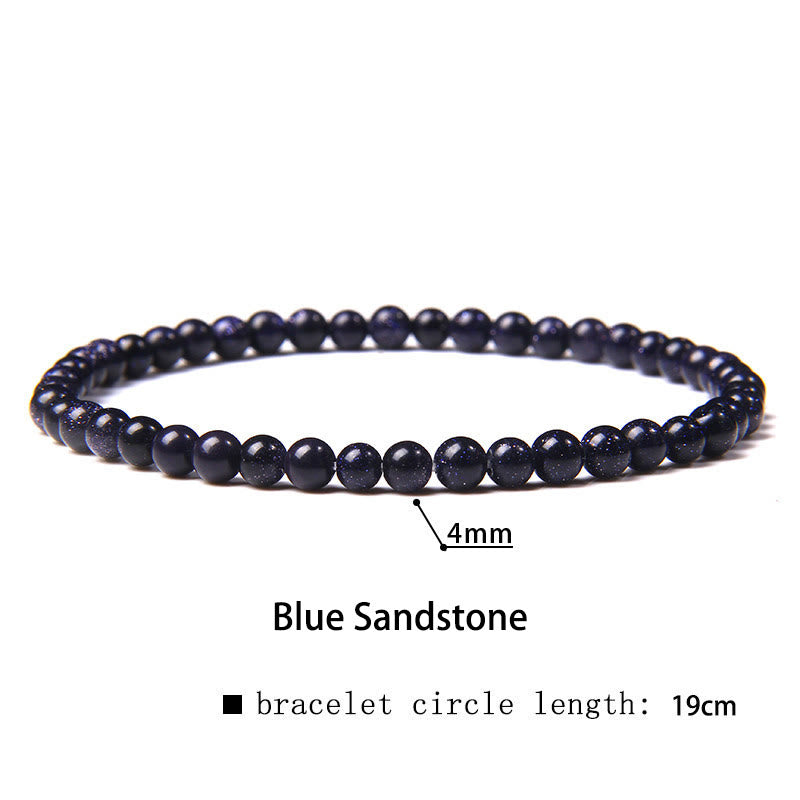 Buddha Stones 4mm Various Stone Crystal Mini Beads Healing Bracelet Bracelet BS Blue Sandstone 4mm(Wrist Circumference 14-17cm)