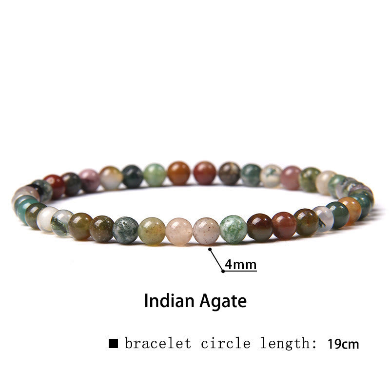 Buddha Stones 4mm Various Stone Crystal Mini Beads Healing Bracelet Bracelet BS Indian Agate 4mm(Wrist Circumference 14-17cm)