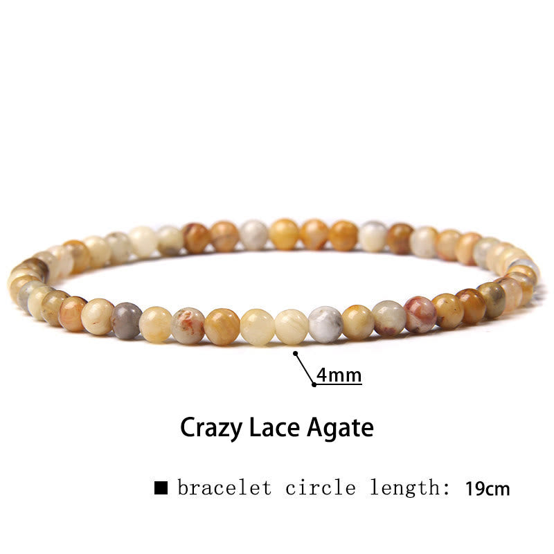 Buddha Stones 4mm Various Stone Crystal Mini Beads Healing Bracelet Bracelet BS Crazy Lace Agate 4mm(Wrist Circumference 14-17cm)
