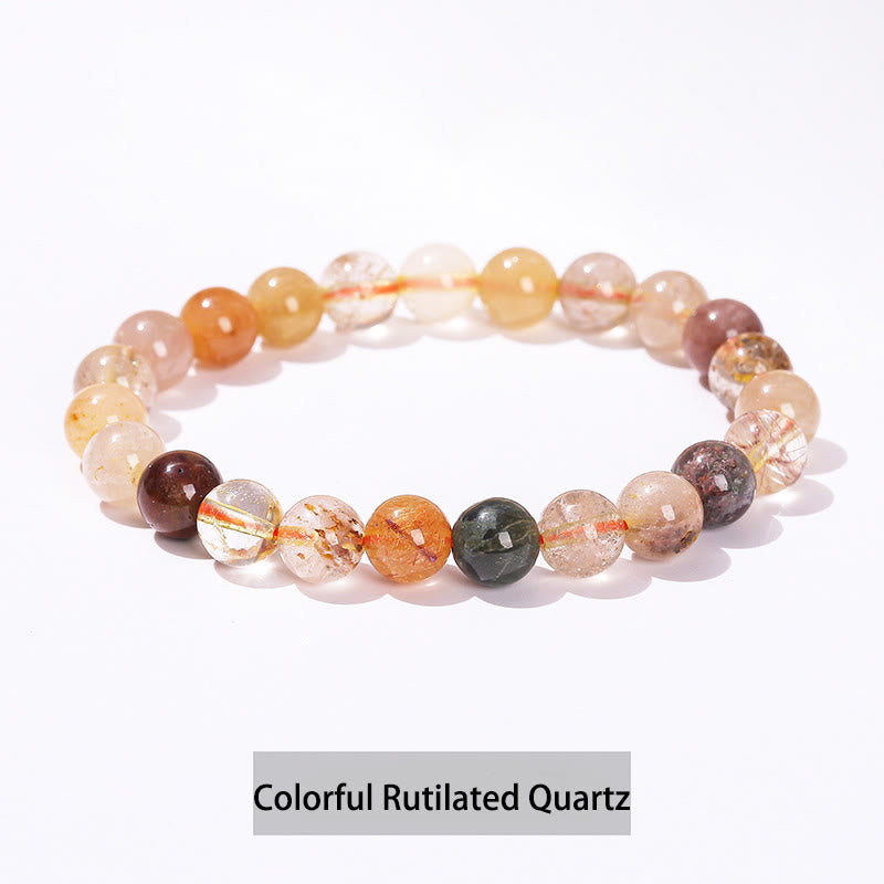 Buddha Stones Various Crystal Stone Amethyst Green Aventurine Rose Quartz Healing Bracelet - Colorful Rutilated Quartz - 10mm(Wrist Circumference 14-16cm) - image 20