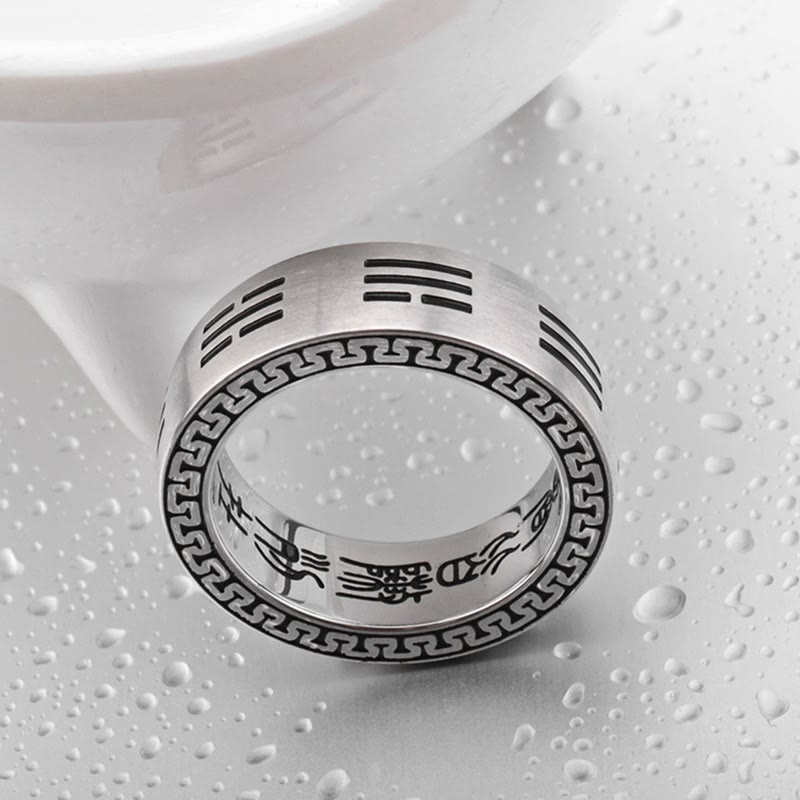 Foviel Bagua Yin Yang Taoist Nine-Character Mantra Titanium Steel Harmony Ring