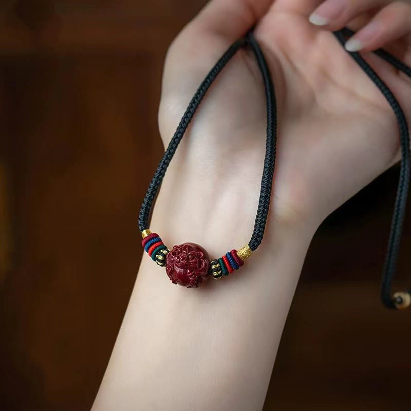 Buddha Stones Cinnabar Chinese Zodiac Black String Blessing Necklace Pendants Necklaces & Pendants BS 28