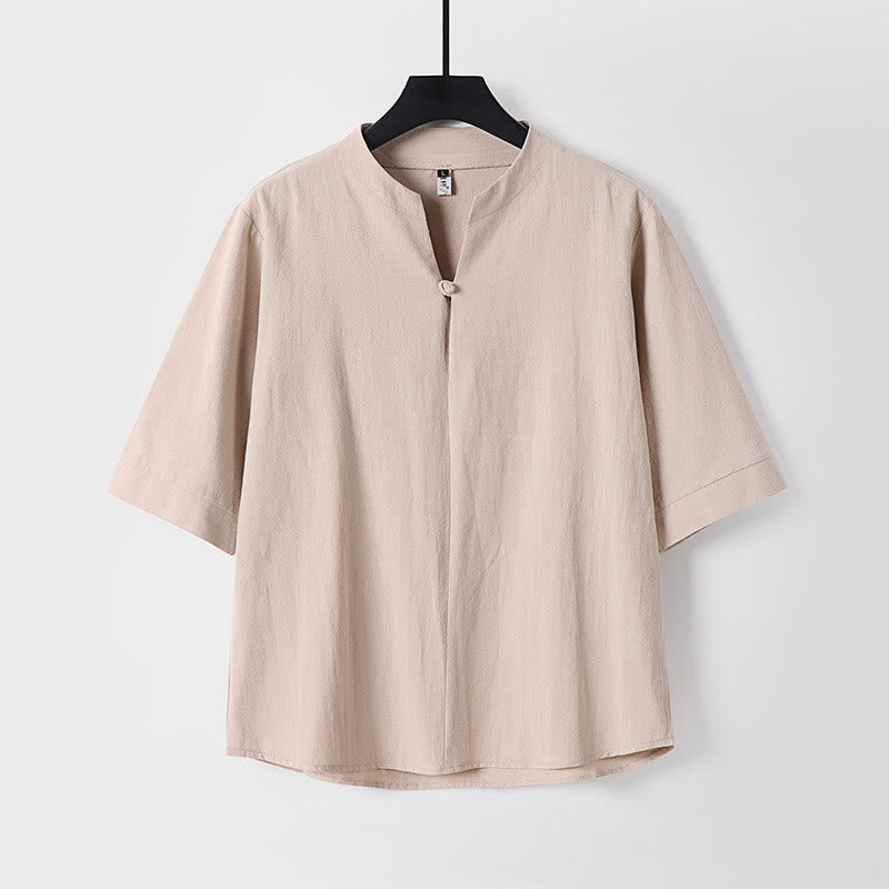 Chemise pour homme Foviel unie à manches trois-quarts et un bouton