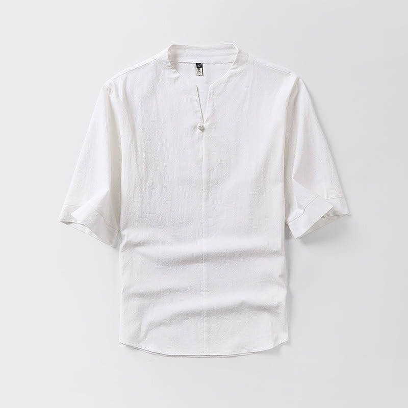 Buddha Stones Casual Plain Color One Button Three Quarter Sleeve Cotton Linen Men's Shirt - White - US/UK/AU54,EU64 (9XL) - image 1