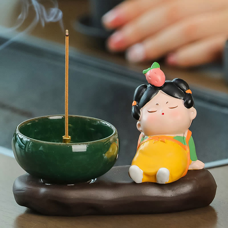 Buddha Stones Tang Dynasty Lady Food Healing Ceramic Incense Burner Desk Decoration Incense Burner BS Tang Dynasty Lady Strawberry 9*12.5*5.5cm