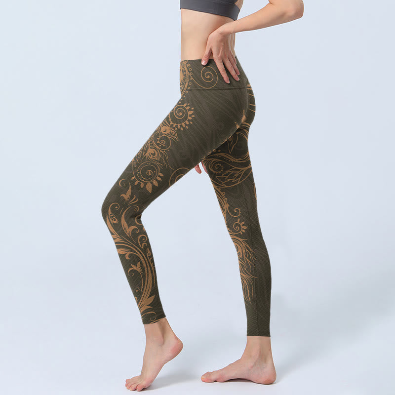 Buddha Stones Peacock Feather Print Gym Leggings Women's Yoga Pants - image 3