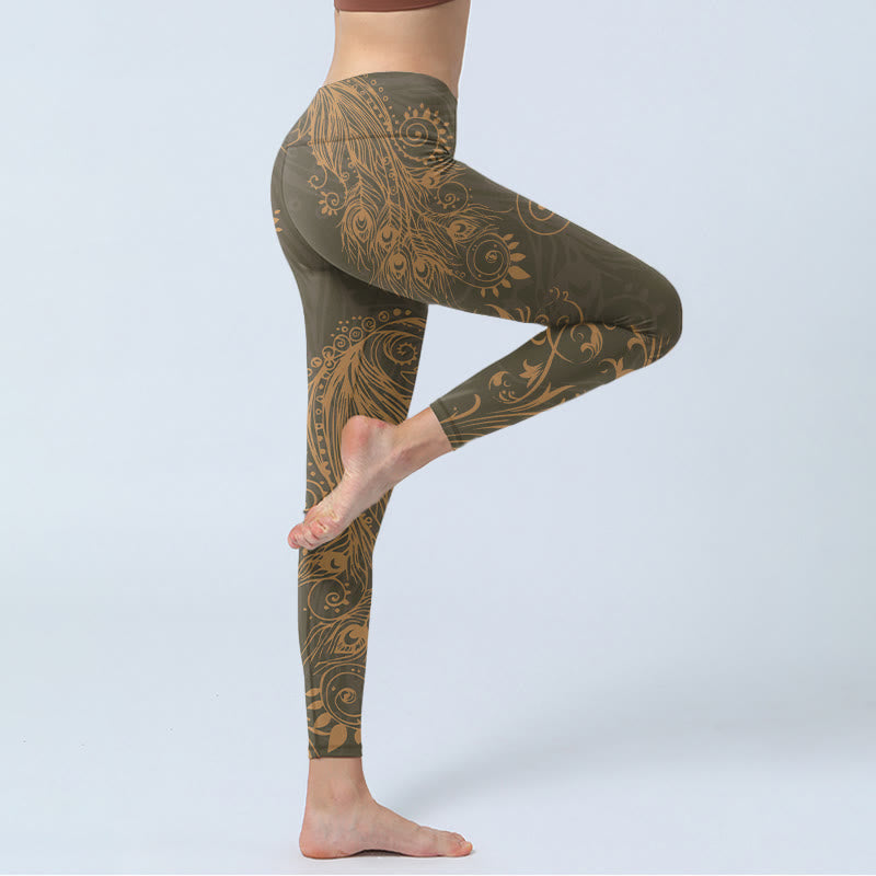 Buddha Stones Peacock Feather Print Gym Leggings Women's Yoga Pants - image 4