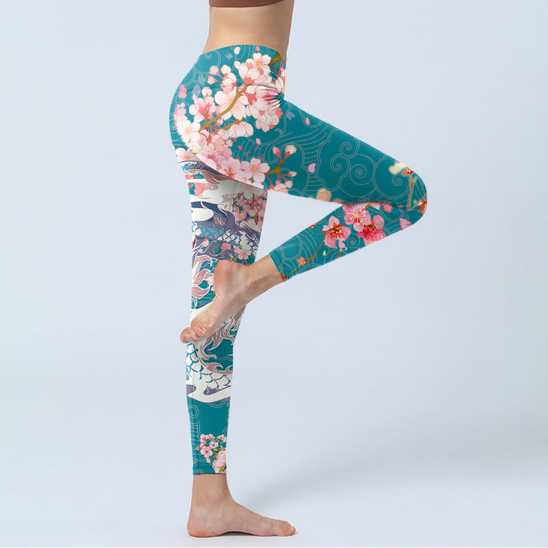 Buddha Stones Dragon Cherry Blossoms Print Gym Leggings Women's Yoga Pants - image 4