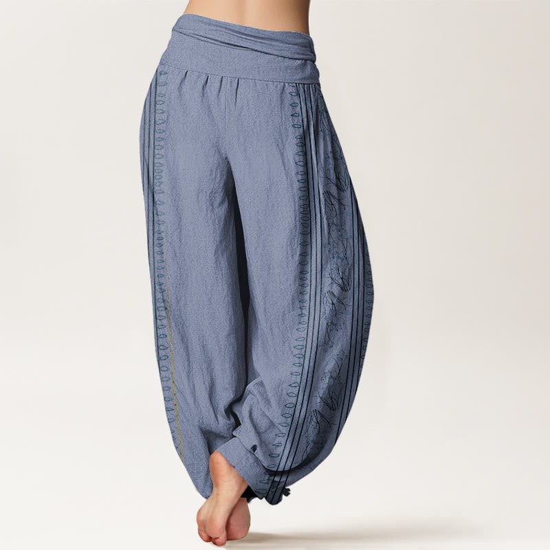 Buddha Stones Cotton Dharma Wheel Lotus OM Pattern Women's Elastic Waist Harem Pants - image 2