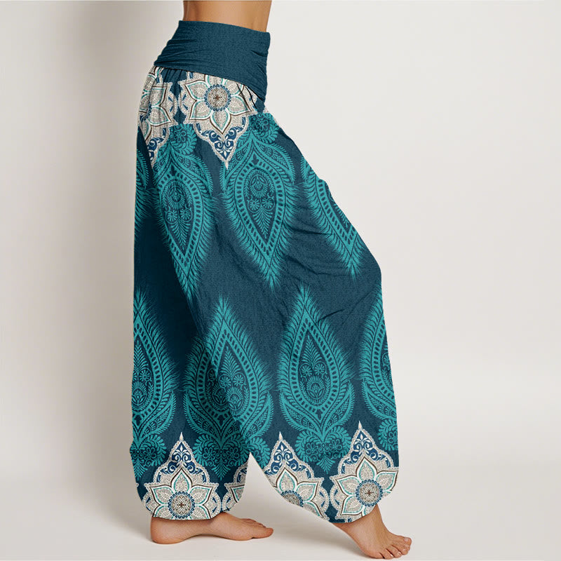 Buddha Stones Casual Feather Flower Design Women's Elastic Waist Harem Pants - image 2