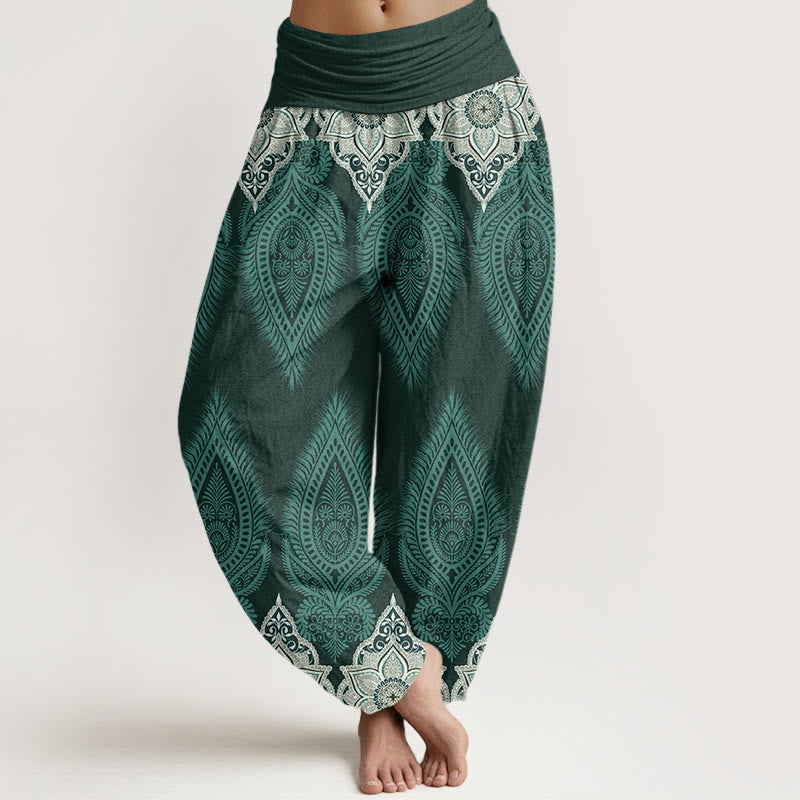 Buddha Stones Casual Feather Flower Design Women's Elastic Waist Harem Pants - CadetBlue - US22,UK/AU26,EU54 (6XL) - image 5