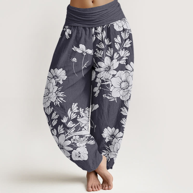 Buddha Stones Casual Peony Leaves Women's Elastic Waist Harem Pants - SlateGray - US22,UK/AU26,EU54 (6XL) - image 0