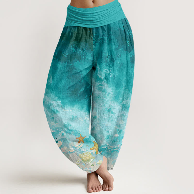 Buddha Stones Cotton Vast Ocean Pattern Women's Elastic Waist Harem Pants - LightSeaGreen - US22,UK/AU26,EU54 (6XL) - image 0