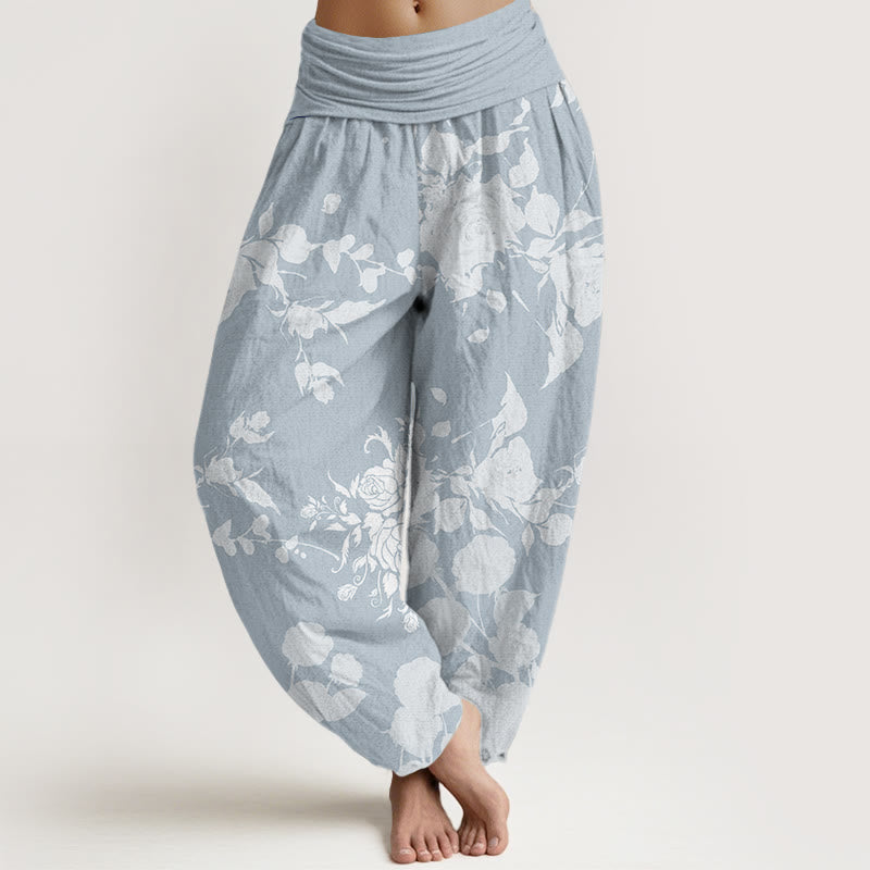 Buddha Stones Blooming Budding Flowers Pattern Women's Elastic Waist Harem Pants - LightSkyBlue - US22,UK/AU26,EU54 (6XL) - image 5