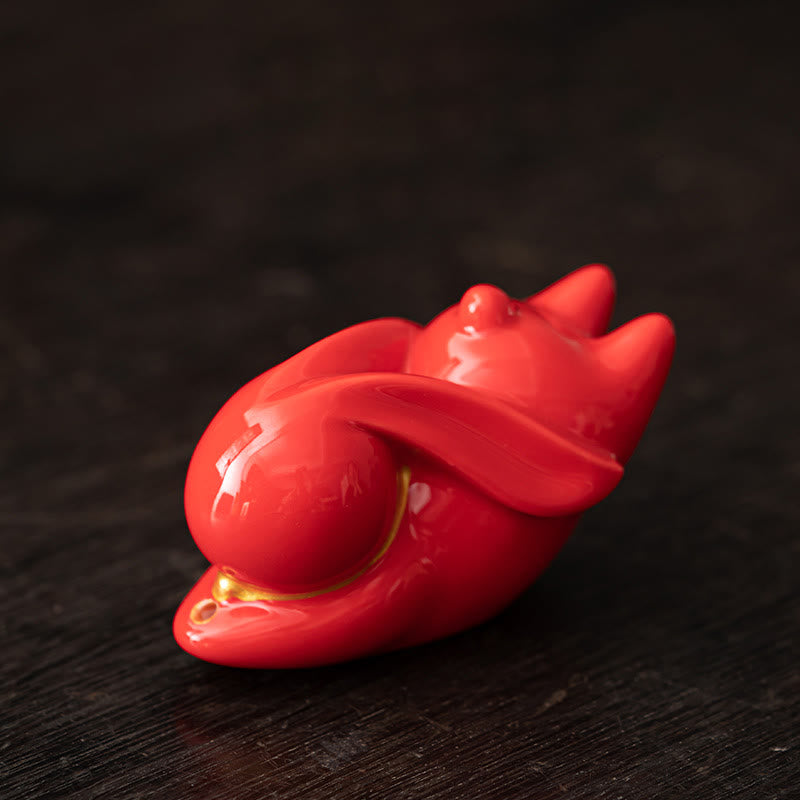 Buddha Stones Flying Rabbit Bamboo Mat Healing Ceramic Incense Burner Desk Decoration Incense Burner BS Red Rabbit 7.6*3.7*4.5cm