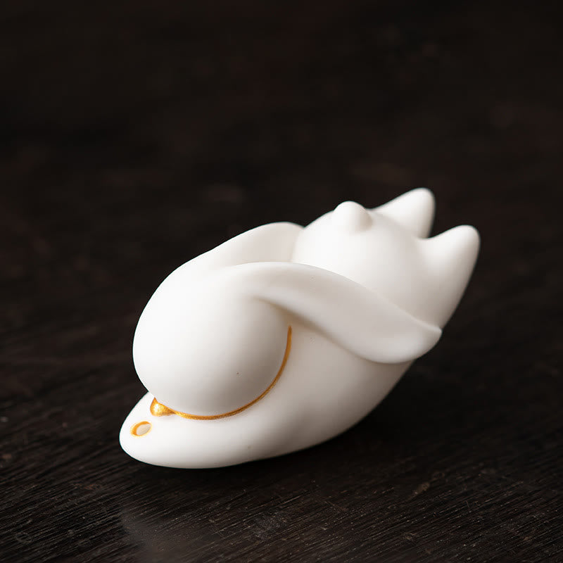 Buddha Stones Flying Rabbit Bamboo Mat Healing Ceramic Incense Burner Desk Decoration Incense Burner BS White Rabbit 7.6*3.7*4.5cm
