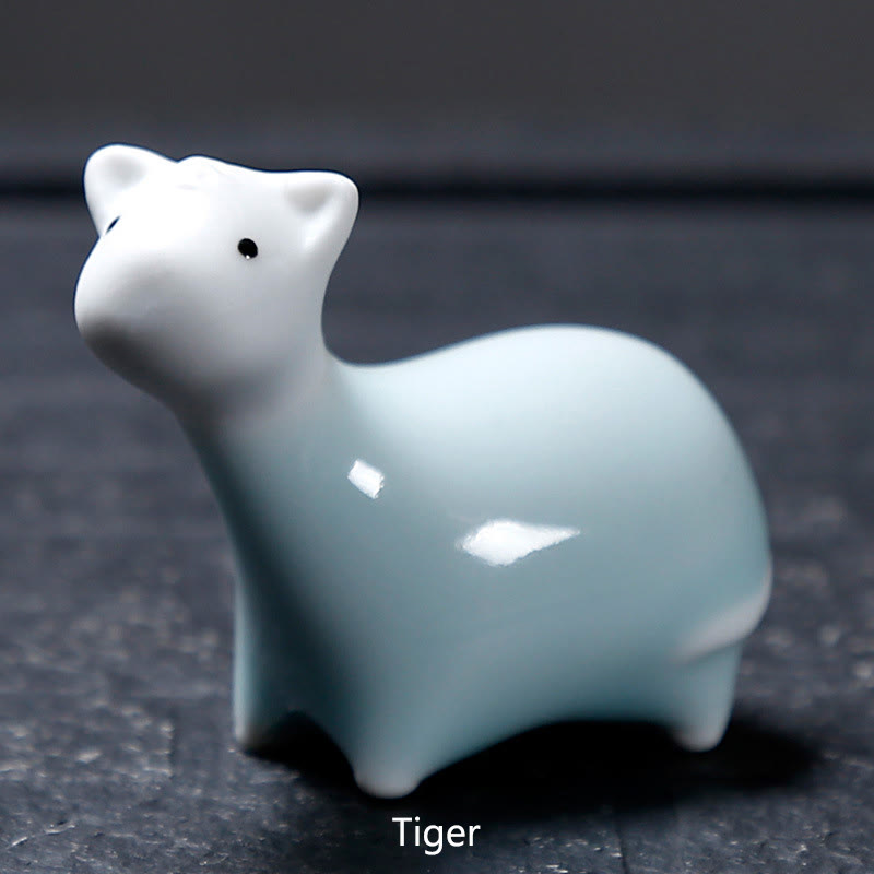 Buddha Stones Chinese Zodiac Ceramic Tea Pet Home Decoration - White Tiger 6.6*5.7cm - image 22