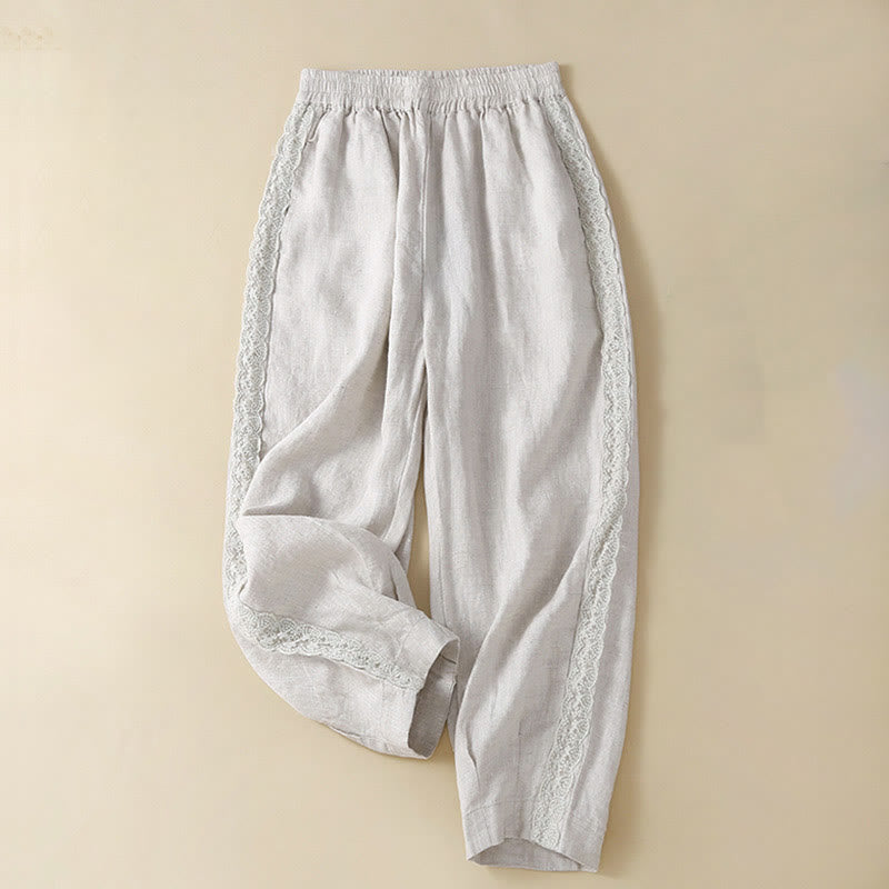 Buddha Stones Plain Color Flower Embroidery Side Linen Women's Pants With Pockets - WhiteSmoke - US12,UK/AU16,EU44 (3XL) - image 13