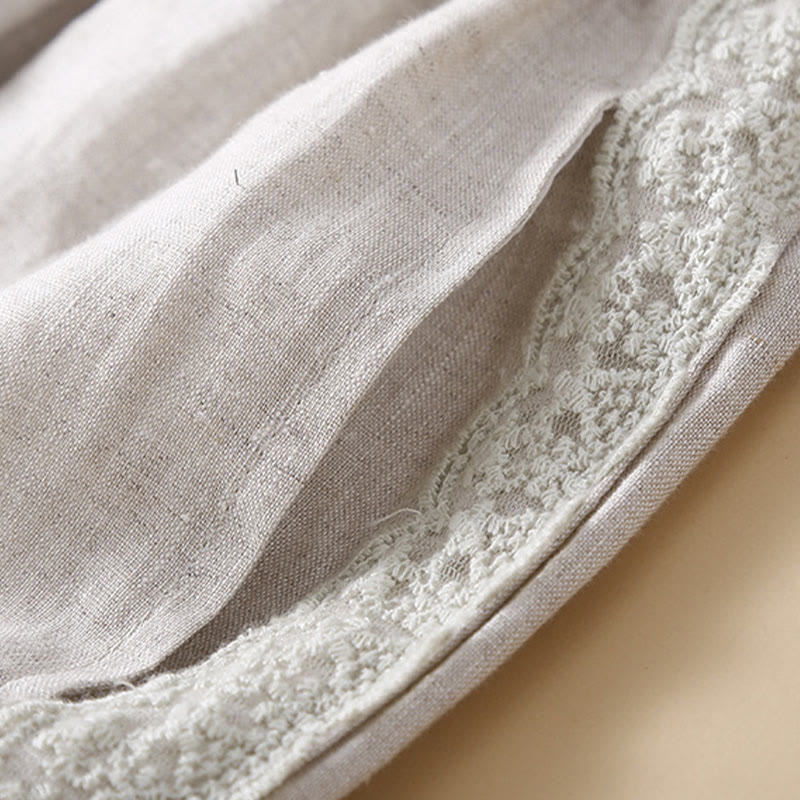 Buddha Stones Plain Color Flower Embroidery Side Linen Women's Pants With Pockets - image 18
