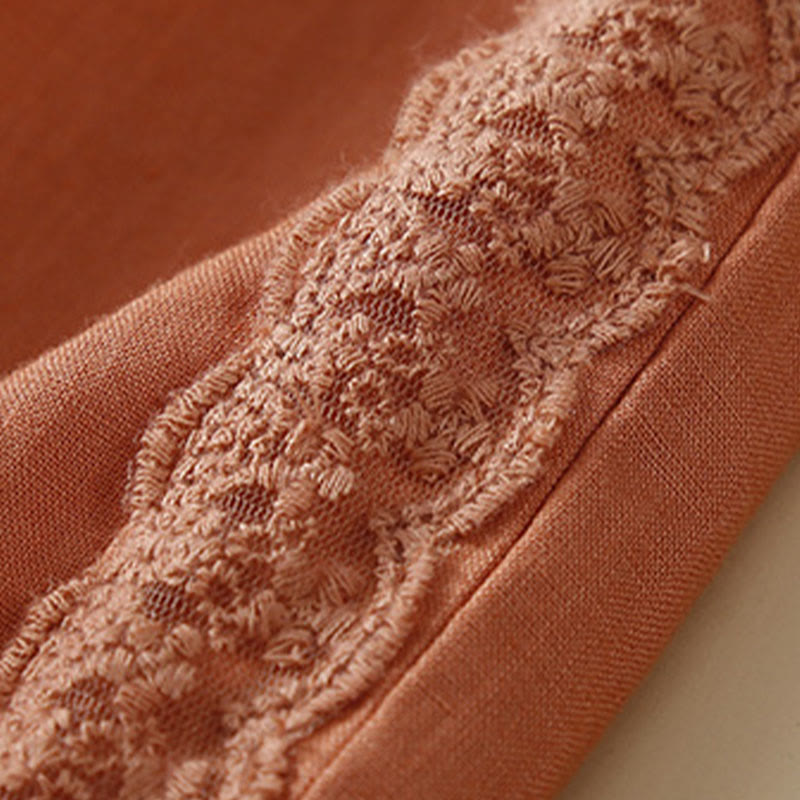 Buddha Stones Plain Color Flower Embroidery Side Linen Women's Pants With Pockets - image 10