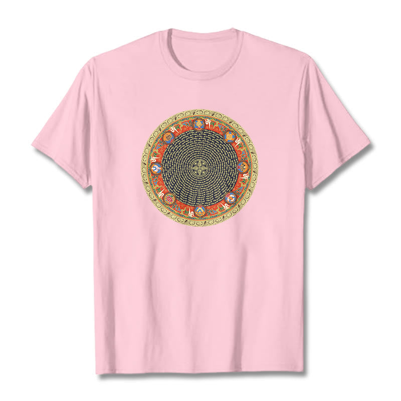 Foviel Circular Om Mani Padme Hum Eight Auspicious Symbols Cotton Tee T-shirt