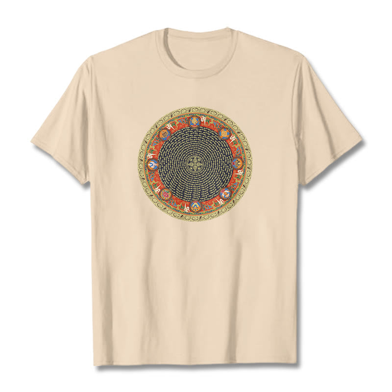 Foviel Circular Om Mani Padme Hum Eight Auspicious Symbols Cotton Tee T-shirt
