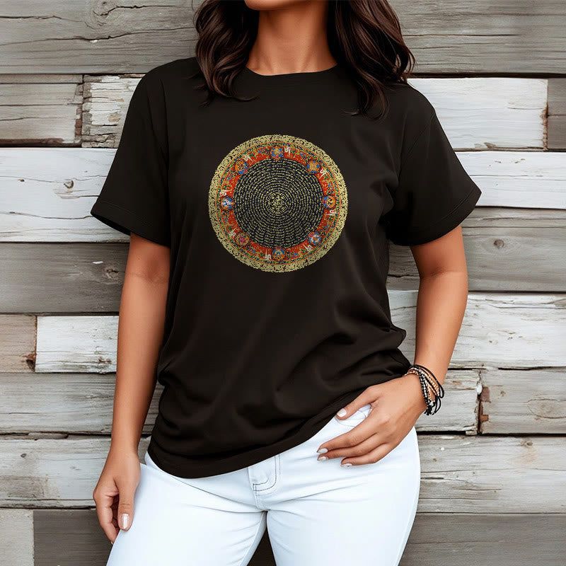 Foviel Circular Om Mani Padme Hum Eight Auspicious Symbols Cotton Tee T-shirt