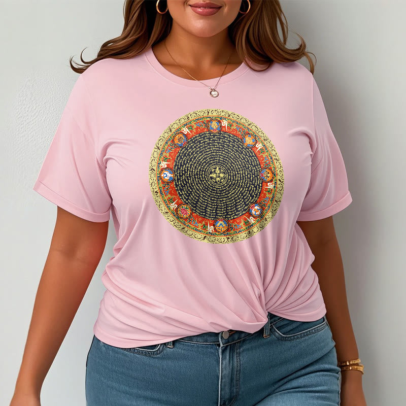 Foviel Circular Om Mani Padme Hum Eight Auspicious Symbols Cotton Tee T-shirt
