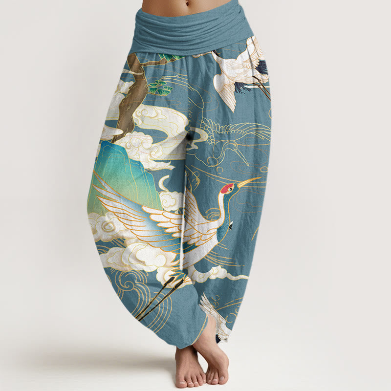 Buddha Stones Flying Cranes Auspicious Clouds Tree women's Elastic Waist Harem Pants - CadetBlue - US22,UK/AU26,EU54 (6XL) - image 8
