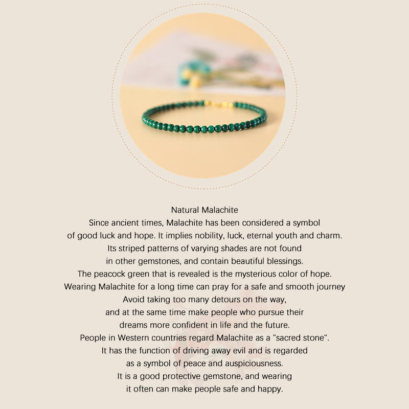 Foviel 4mm Natural Malachite Beads 14k Gold Plated Copper Anti-anxiety Bracelet