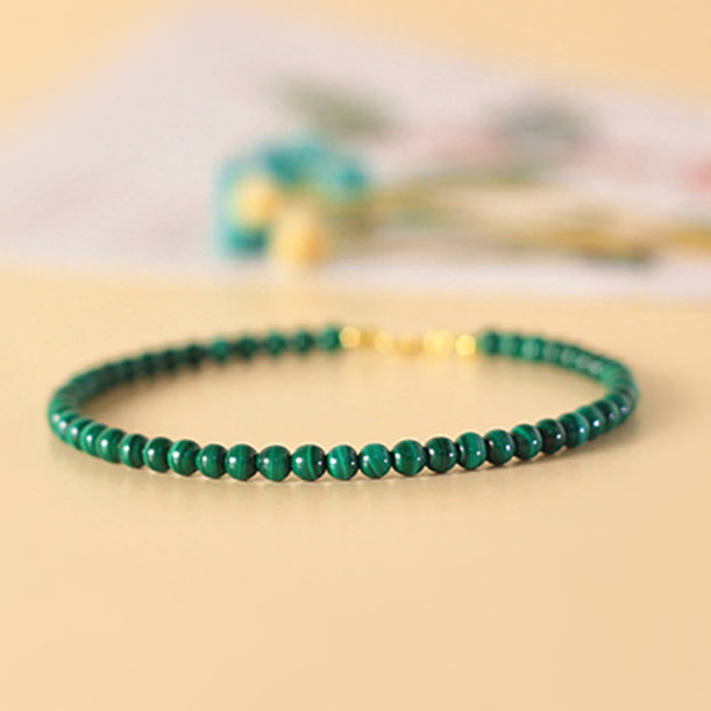 Foviel 4mm Natural Malachite Beads 14k Gold Plated Copper Anti-anxiety Bracelet