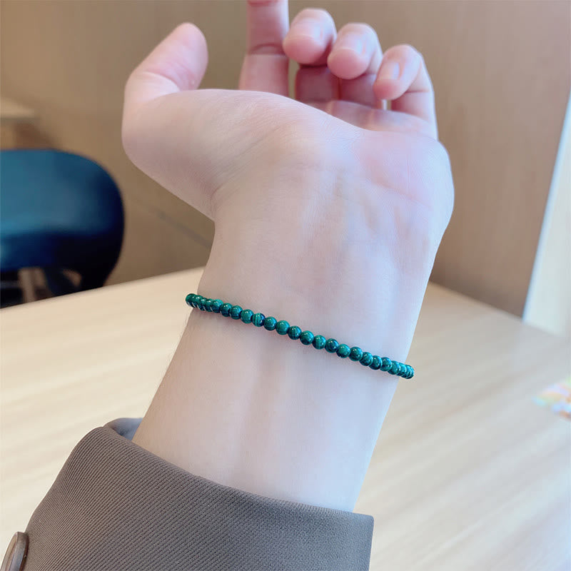 Foviel 4mm Natural Malachite Beads 14k Gold Plated Copper Anti-anxiety Bracelet