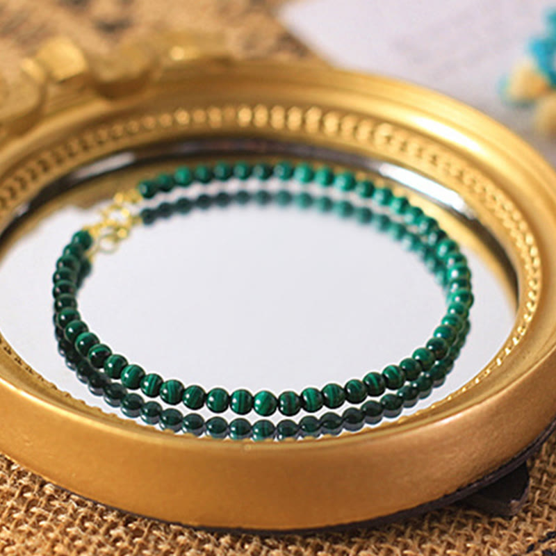 Foviel 4mm Natural Malachite Beads 14k Gold Plated Copper Anti-anxiety Bracelet