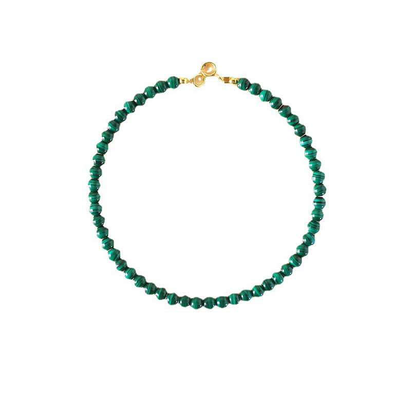 Foviel 4mm Natural Malachite Beads 14k Gold Plated Copper Anti-anxiety Bracelet