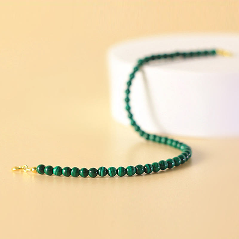 Foviel 4mm Natural Malachite Beads 14k Gold Plated Copper Anti-anxiety Bracelet