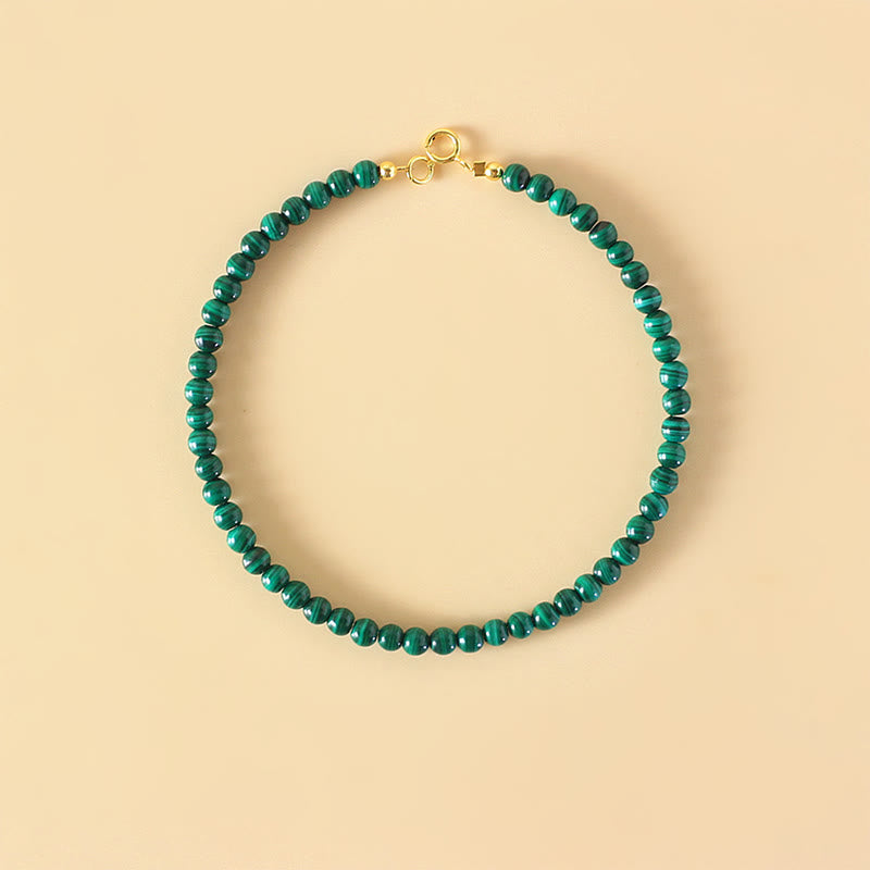 Foviel 4mm Natural Malachite Beads 14k Gold Plated Copper Anti-anxiety Bracelet