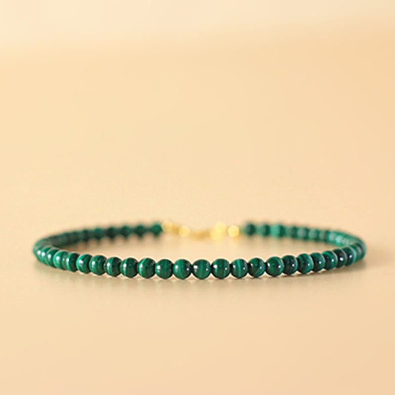 Foviel 4mm Natural Malachite Beads 14k Gold Plated Copper Anti-anxiety Bracelet