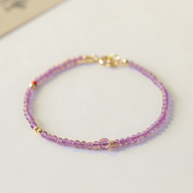 Foviel 2mm Ultra-Thin Perlen Natürlich Amethyst 14k Gold überzogen Kupfer inneren Frieden Meditation Armband