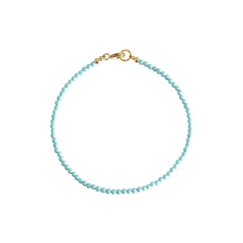 Foviel 2mm Turquoise Ultra-thin Beads 14k Gold Plated Copper Wisdom Bracelet