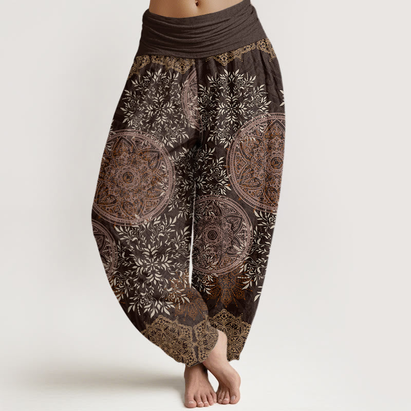 Buddha Stones Cotton Mandala Pattern Leaves Women's Elastic Waist Harem Pants - SaddleBrown - US22,UK/AU26,EU54 (6XL) - image 4