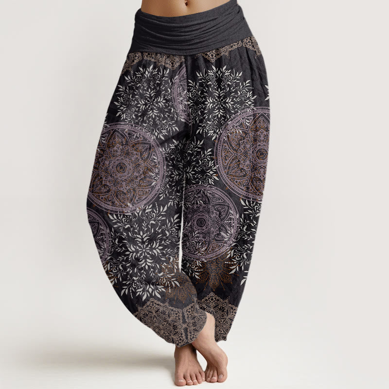 Buddha Stones Cotton Mandala Pattern Leaves Women's Elastic Waist Harem Pants - DimGray - US22,UK/AU26,EU54 (6XL) - image 7