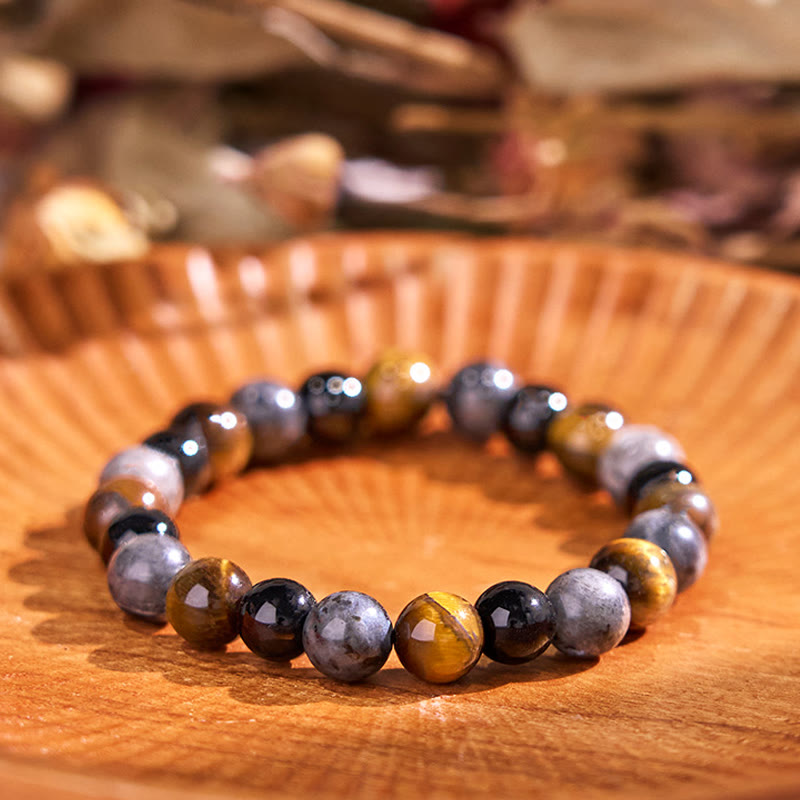 Buddha Stone Various Crystals Malachite Lazurite Lapis Lazuli Hemimorphite Calmness Bracelet - Tiger Eye Black Glitter Stone Black Glass Beads(Wrist Circumference: 14-16cm) - image 159