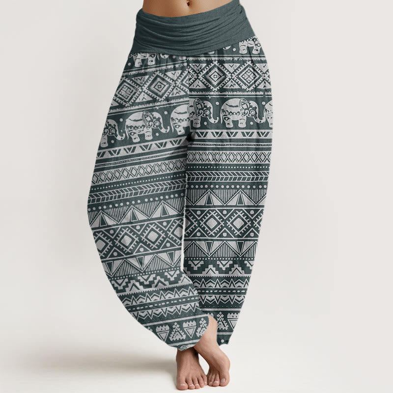 Buddha Stones Cotton Casual Elephant Geometric Figure Women's Elastic Waist Harem Pants - SlateGray - US22,UK/AU26,EU54 (6XL) - image 4