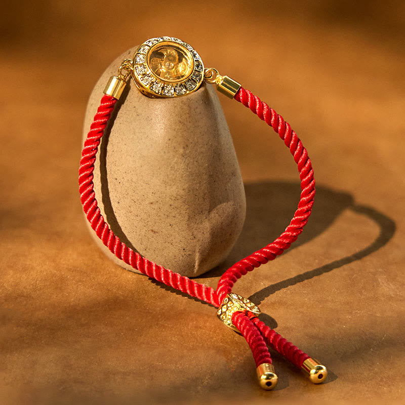 Buddha Stones Copper Brass Feng Sheng Shui Qi Rotatable Windmill Red String Faith Braided Bracelet - image 1